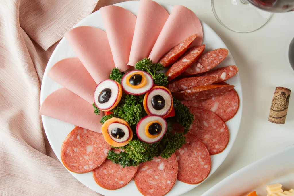 Sliced Salami and Sopressata on a wooden board