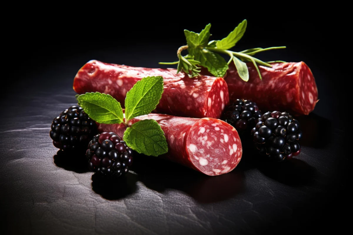 Sopressata sausage with fresh herbs and blackberries