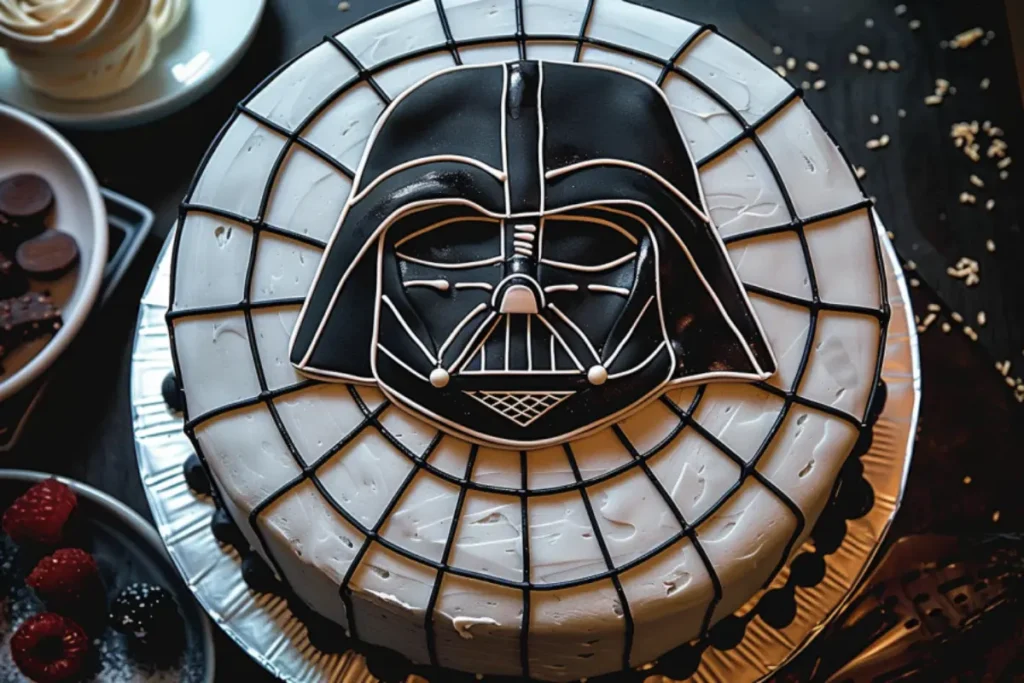 What is cake called in Star Wars? Darth Vader cake with black and white web design