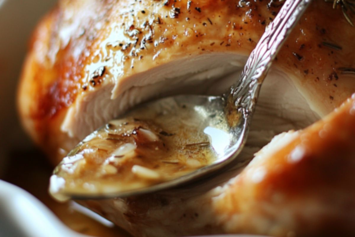 Chef basting turkey with a spoon