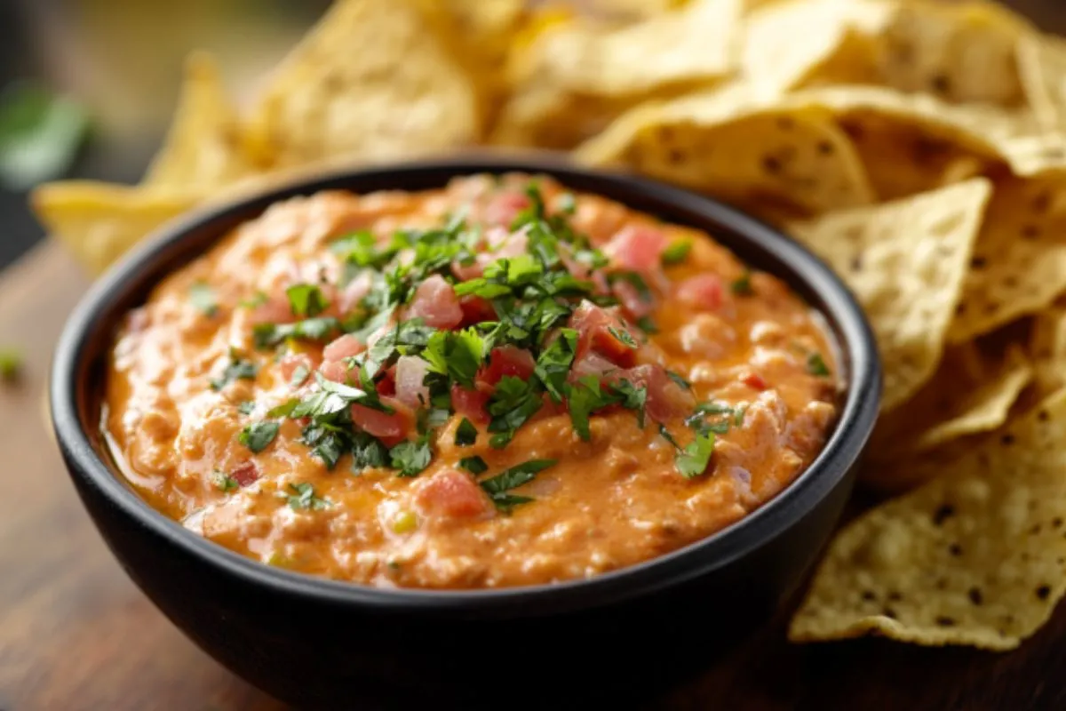 Rotel dip served with tortilla chips